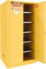 Securall Cabinets - 2 Door, 5 Shelf, Yellow Steel Standard Safety Cabinet for Flammable and Combustible Liquids - 65" High x 31" Wide x 31" Deep, Manual Closing Door, 3 Point Key Lock, 120 Gal Capacity - Exact Industrial Supply