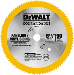 DeWALT - 6-1/2" Diam, 5/8" Arbor Hole Diam, 90 Tooth Wet & Dry Cut Saw Blade - Tungsten Carbide-Tipped, Fast Cutting Action, Diamond Arbor - Exact Industrial Supply