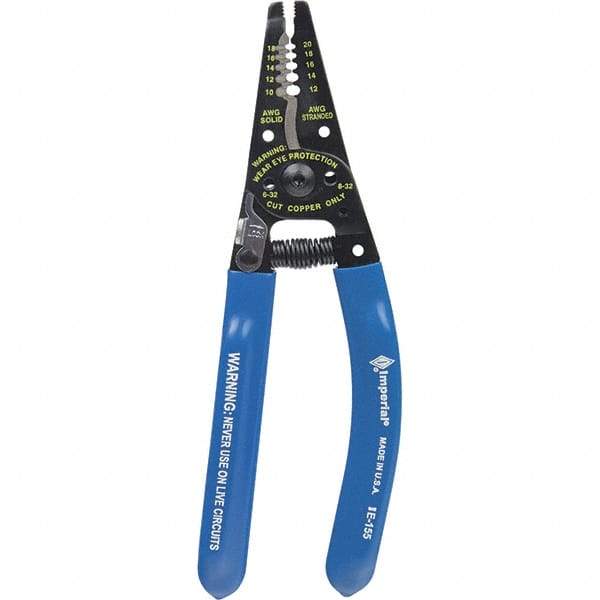 Imperial - 10 AWG to 20 AWG Solid, 22 AWG Stranded Capacity Wire Stripper/Cutter - 7-1/4" OAL, Hardened Steel with Cushion Grip Handle - Exact Industrial Supply