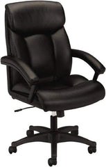 Basyx - 45-1/2" High Executive High Back Leather Chair - 27" Wide x 37-1/2" Deep, Leather Seat, Black - Exact Industrial Supply