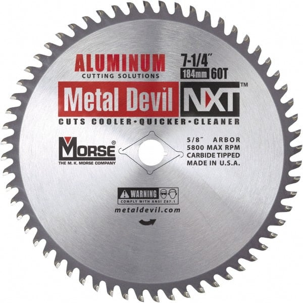 Wet & Dry Cut Saw Blade: 7-1/4″ Dia, 5/8″ Arbor Hole, 0.079″ Kerf Width, 60 Teeth Solid Carbide Teeth, Use on Aluminum, Round Arbor