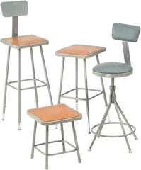 NPS - 18 Inch High, Stationary Fixed Height Stool - 16 Inch Deep x 16 Inch Wide, Hardboard Seat, Gray and Brown - Exact Industrial Supply