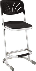 NPS - 24 Inch High, Stationary Square Seat with Steel Backrest - 16-1/4 Inch Deep x 16-3/4 Inch Wide, Plastic Seat, Black and Chrome - Exact Industrial Supply