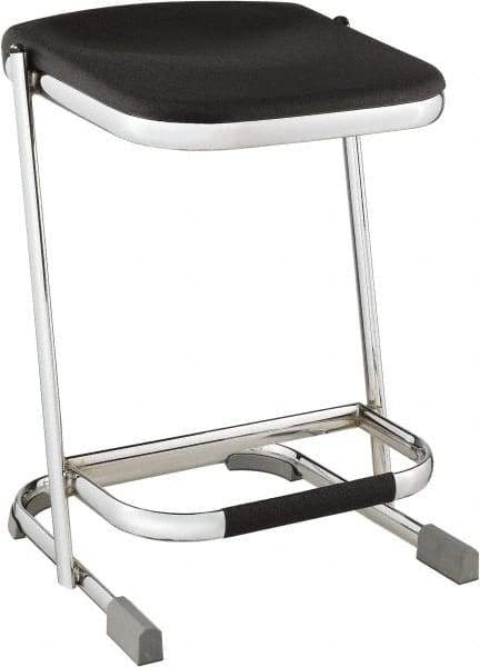 NPS - 22 Inch High, Stationary Fixed Height Stool - 16-1/4 Inch Deep x 16-3/4 Inch Wide, Plastic Seat, Black and Chrome - Exact Industrial Supply