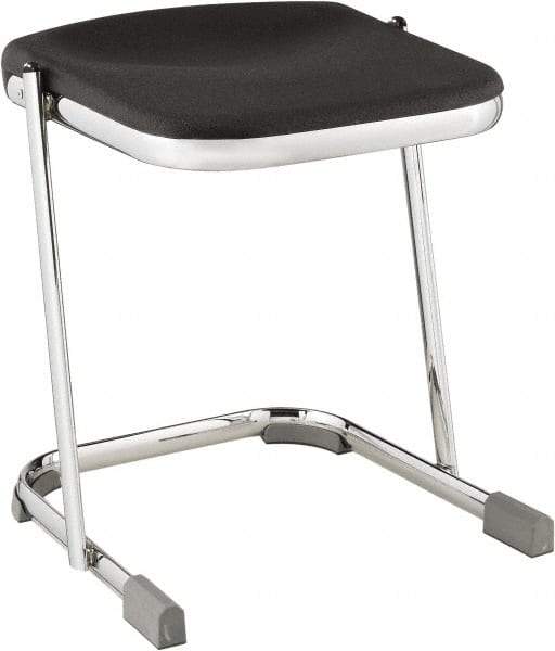 NPS - 18 Inch High, Stationary Fixed Height Stool - 16-1/4 Inch Deep x 16-3/4 Inch Wide, Plastic Seat, Black and Chrome - Exact Industrial Supply