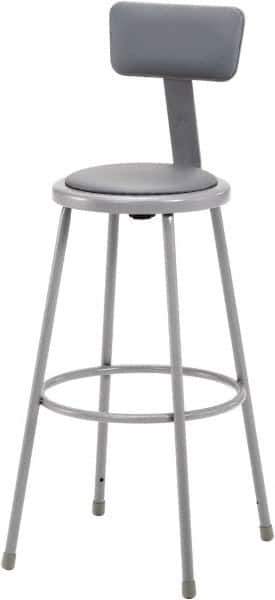 NPS - 30 Inch High, Stationary Fixed Height Stool with Adjustable Height Backrest - 16-1/2 Inch Deep x 16-1/2 Inch Wide, Vinyl Seat, Gray - Exact Industrial Supply