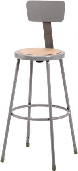 NPS - 30 Inch High, Stationary Fixed Height Stool with Adjustable Height Back - 16-1/2 Inch Deep x 16-1/2 Inch Wide, Hardboard Seat, Gray and Brown - Exact Industrial Supply