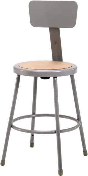 NPS - 24 Inch High, Stationary Fixed Height Stool with Adjustable Height Back - 16-1/8 Inch Deep x 16-1/8 Inch Wide, Hardboard Seat, Gray and Brown - Exact Industrial Supply