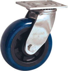 Albion - 5" Diam x 2" Wide x 6-1/2" OAH Top Plate Mount Swivel Caster - Polyurethane Mold on Polypropylene, 600 Lb Capacity, Delrin Bearing, 4 x 4-1/2" Plate - Exact Industrial Supply