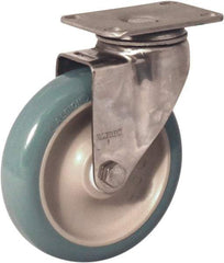 Albion - 5" Diam x 1-1/4" Wide x 6-3/16" OAH Top Plate Mount Swivel Caster - Antimicrobial Polyurethane over Polypropylene, 350 Lb Capacity, Delrin Bearing, 2-1/2 x 3-5/8" Plate - Exact Industrial Supply
