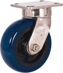 Albion - 5" Diam x 2" Wide x 6-1/2" OAH Top Plate Mount Swivel Caster - Polyurethane Mold on Polypropylene, 900 Lb Capacity, Delrin Bearing, 4 x 4-1/2" Plate - Exact Industrial Supply