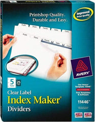 AVERY - 11 x 8-1/2" 5 Tabs, Three Hole Clear Plastic Reinforced Binder Holes, Tab Divider - Clear Tabs, White Folder - Exact Industrial Supply
