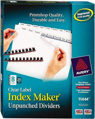 AVERY - 11 x 8-1/2" 8 Tabs, Unpunched Clear Plastic Reinforced, Tab Divider - Clear Tabs, White Folder - Exact Industrial Supply