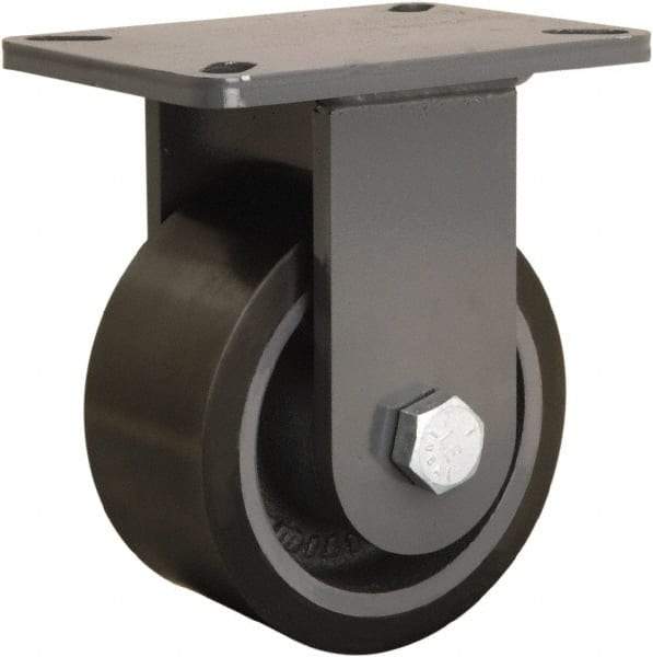 Hamilton - 6" Diam x 3" Wide x 8" OAH Top Plate Mount Rigid Caster - Polyurethane Mold onto Cast Iron Center, 2,860 Lb Capacity, Tapered Roller Bearing, 5-1/4 x 7-1/4" Plate - Exact Industrial Supply