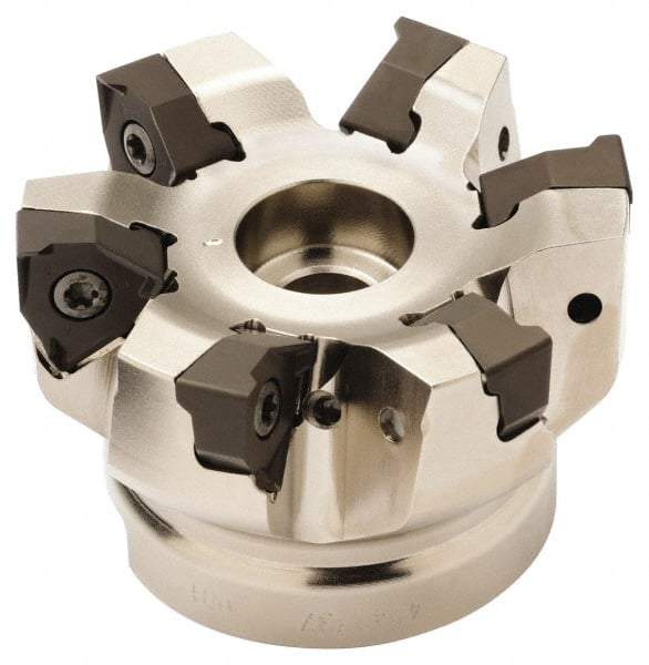 Seco - 7 Inserts, 80mm Cut Diam, 27mm Arbor Diam, 7.5mm Max Depth of Cut, Indexable Square-Shoulder Face Mill - 0/90° Lead Angle, 50mm High, XNEX 0806.. Insert Compatibility, Through Coolant, Series Square 6 - Exact Industrial Supply