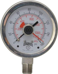 Winters - 2-1/2" Dial, 1/4 Thread, 0-160 Scale Range, Pressure Gauge - Lower Connection Mount, Accurate to 1% of Scale - Exact Industrial Supply