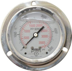 Winters - 2-1/2" Dial, 1/4 Thread, 0-5,000 Scale Range, Pressure Gauge - Front Flange Panel Mount, Center Back Connection Mount, Accurate to 1.6% of Scale - Exact Industrial Supply