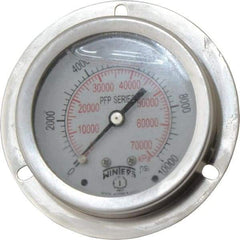 Winters - 2-1/2" Dial, 1/4 Thread, 0-10,000 Scale Range, Pressure Gauge - Front Flange Panel Mount, Center Back Connection Mount, Accurate to 1.6% of Scale - Exact Industrial Supply