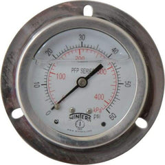Winters - 2-1/2" Dial, 1/4 Thread, 0-60 Scale Range, Pressure Gauge - Front Flange Panel Mount, Center Back Connection Mount, Accurate to 1.6% of Scale - Exact Industrial Supply