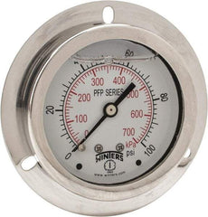 Winters - 2-1/2" Dial, 1/4 Thread, 0-100 Scale Range, Pressure Gauge - Front Flange Panel Mount, Center Back Connection Mount, Accurate to 1.6% of Scale - Exact Industrial Supply