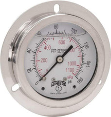 Winters - 2-1/2" Dial, 1/4 Thread, 0-160 Scale Range, Pressure Gauge - Front Flange Panel Mount, Center Back Connection Mount, Accurate to 1.6% of Scale - Exact Industrial Supply