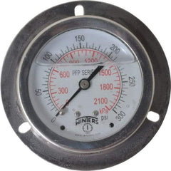 Winters - 2-1/2" Dial, 1/4 Thread, 0-300 Scale Range, Pressure Gauge - Front Flange Panel Mount, Center Back Connection Mount, Accurate to 1.6% of Scale - Exact Industrial Supply