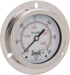 Winters - 2-1/2" Dial, 1/4 Thread, 0-600 Scale Range, Pressure Gauge - Front Flange Panel Mount, Center Back Connection Mount, Accurate to 1.6% of Scale - Exact Industrial Supply