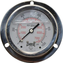Winters - 2-1/2" Dial, 1/4 Thread, 0-1,000 Scale Range, Pressure Gauge - Front Flange Panel Mount, Center Back Connection Mount, Accurate to 1.6% of Scale - Exact Industrial Supply