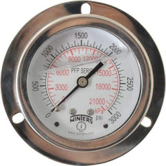 Winters - 2-1/2" Dial, 1/4 Thread, 0-3,000 Scale Range, Pressure Gauge - Front Flange Panel Mount, Center Back Connection Mount, Accurate to 1.6% of Scale - Exact Industrial Supply