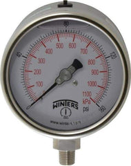 Winters - 4" Dial, 1/4 Thread, 0-160 Scale Range, Pressure Gauge - Lower Connection Mount, Accurate to 1% of Scale - Exact Industrial Supply