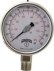 Winters - 4" Dial, 1/2 Thread, 0-200 Scale Range, Pressure Gauge - Lower Connection Mount, Accurate to 1% of Scale - Exact Industrial Supply