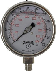 Winters - 4" Dial, 1/4 Thread, 0-600 Scale Range, Pressure Gauge - Lower Connection Mount, Accurate to 1% of Scale - Exact Industrial Supply