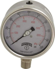 Winters - 4" Dial, 1/2 Thread, 0-1,000 Scale Range, Pressure Gauge - Lower Connection Mount, Accurate to 1% of Scale - Exact Industrial Supply