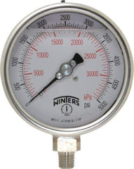 Winters - 4" Dial, 1/4 Thread, 0-5,000 Scale Range, Pressure Gauge - Lower Connection Mount, Accurate to 1% of Scale - Exact Industrial Supply