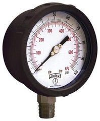 Winters - 4" Dial, 1/4 Thread, 30-0-100 Scale Range, Pressure Gauge - Lower Connection Mount, Accurate to 1% of Scale - Exact Industrial Supply