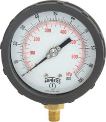 Winters - 4" Dial, 1/4 Thread, 0-100 Scale Range, Pressure Gauge - Lower Connection Mount, Accurate to 1% of Scale - Exact Industrial Supply