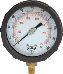 Winters - 4" Dial, 1/4 Thread, 0-200 Scale Range, Pressure Gauge - Lower Connection Mount, Accurate to 1% of Scale - Exact Industrial Supply