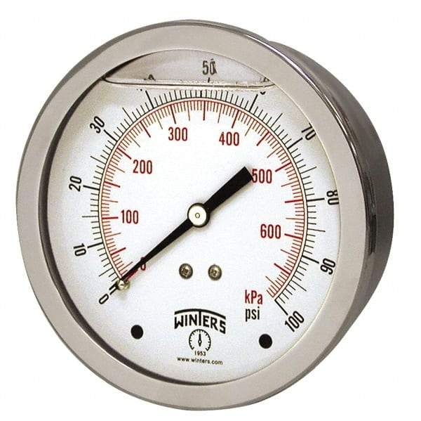 Winters - 1-1/2" Dial, 1/8 Thread, 0-160 Scale Range, Pressure Gauge - Center Back Connection Mount, Accurate to 2.5% of Scale - Exact Industrial Supply