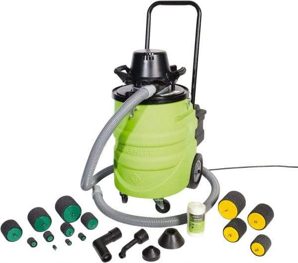 Greenlee - 12 Gal Plastic Tank, Electric Powered Power Fishing Blower/Wet/Dry Vacuum System - 120 Volt, 11.8 Amps, 15' Hose Fitting, Washable Stainless Steel, Accessories Included - Exact Industrial Supply