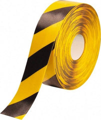 PRO-SAFE - Black & Yellow Striped PVC Tape - 3" Wide x 100' Long x 50 mil Thick, General Traffic - Exact Industrial Supply