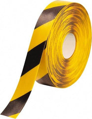 PRO-SAFE - Black & Yellow Striped PVC Tape - 2" Wide x 100' Long x 50 mil Thick, General Traffic - Exact Industrial Supply