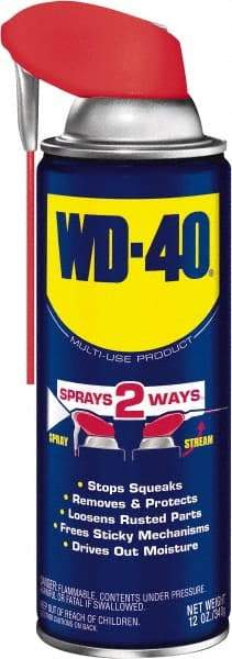 WD-40 - 12 oz Multi-Use Product with Smart Straw, Sprays 2 Ways - Multi-Purpose Lubricant: Stop Squeaks, Removes & Protects, Loosens Rusted Parts, Free Sticky Mechanisms, Drives Out Moisture - Exact Industrial Supply