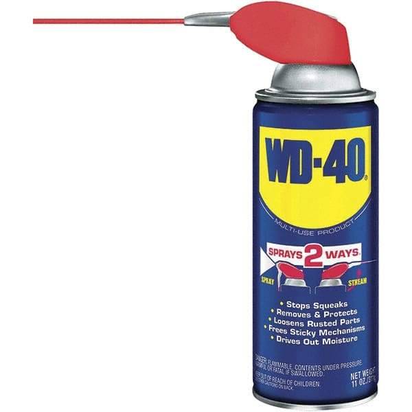 WD-40 - 11 oz Multi-Use Product with Smart Straw, Sprays 2 Ways - Multi-Purpose Lubricant: Stop Squeaks, Removes & Protects, Loosens Rusted Parts, Free Sticky Mechanisms, Drives Out Moisture - Exact Industrial Supply