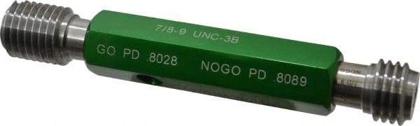 GF Gage - 7/8-9, Class 3B, Double End Plug Thread Go/No Go Gage - Hardened Tool Steel, Size 4 Handle Included - Exact Industrial Supply