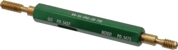 GF Gage - #8-32, Class 2B, Double End Plug Thread Go/No Go Gage - High Speed Steel, Size 0 Handle Included - Exact Industrial Supply