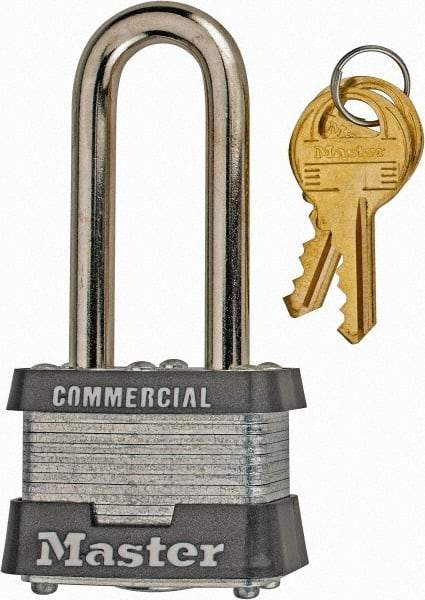 Master Lock - 2" Shackle Clearance, Keyed Alike Laminated Steel Padlock - 9/32" Shackle Diam, Laminated Steel - Exact Industrial Supply