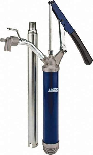 Lincoln - 4.5 Strokes per Gal, 3/4" Outlet, 2 GPM, Brass Hand Operated Barrel Lift Pump - 14 oz per Stroke, 17" OAL, For 15 to 55 Gal Drums, For Paint Thinners & Petrolem Based Media - Exact Industrial Supply