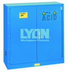 Acid Storage Cabinet - #5541 - 43 x 18 x 44" - 30 Gallon - w/one shelf, two poly trays, bi-fold self-closing door - Blue Only - Exact Industrial Supply