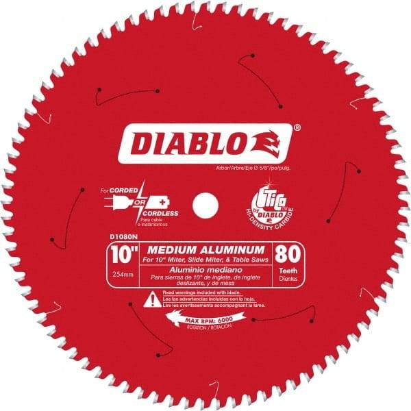 Freud - 10" Diam, 5/8" Arbor Hole Diam, 80 Tooth Wet & Dry Cut Saw Blade - Carbide-Tipped, Burr-Free Action, Standard Round Arbor - Exact Industrial Supply