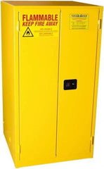 PRO-SAFE - 2 Door, 2 Shelf, Yellow Steel Standard Safety Cabinet for Flammable and Combustible Liquids - 65" High x 34" Wide x 34" Deep, Self Closing Door, 3 Point Key Lock, 60 Gal Capacity - Exact Industrial Supply